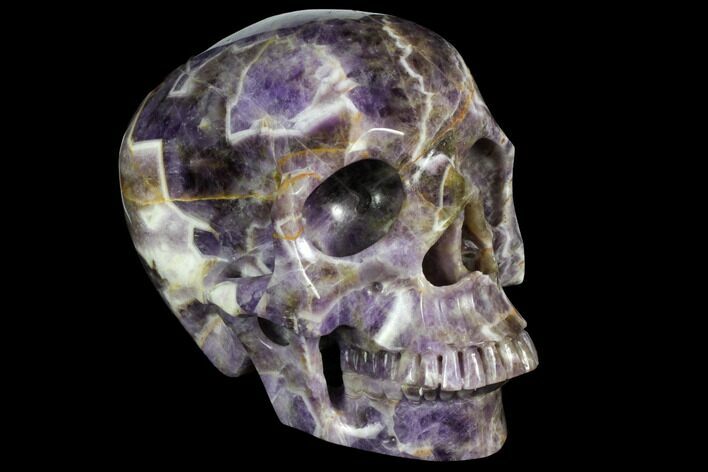 Realistic, Carved Chevron Amethyst Skull #150941